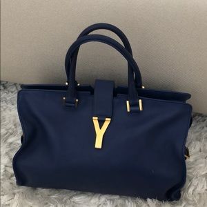 YSL Saint Laurent Blue Leather Cabas Y Satchel